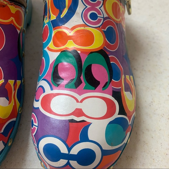 Authentic Coach Women’s Multi Colored Leather Jessi Pop Clogs Shoes 9 - Picture 3 of 9